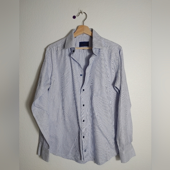 David Donahue Blue Patterned Long Sleeve Neck 16 Sleeve‎ 34/35 - Picture 1 of 6